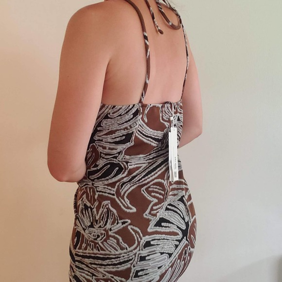 ZARA Printed Jacquard Dress Brown Palm Size Large - Picture 6 of 9